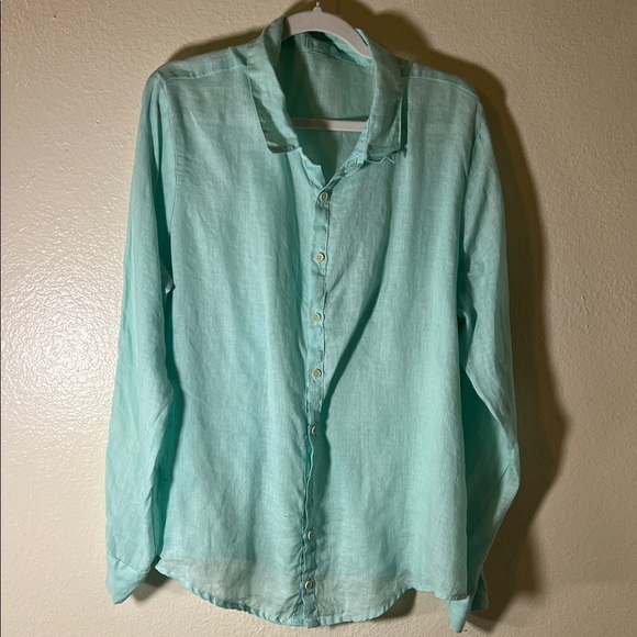 CP Shades Tops - CP Shades women’s linen Aqua Long Sleeve Shirt